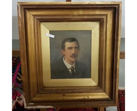  Oil on board, portrait of one of “The Seven Signatories”, on “IRA Dealer Board” 8"x 6½, in gilt frame  