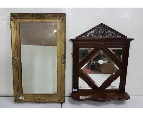 2 wall mirrors – 1 gilt framed and bevelled, &amp; 1 mahogany framed with a shelf (2) 