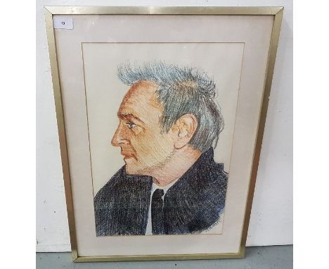  Vicky Crowley - Portrait of Tom Murphy, Wash &amp; crayon, Signed, lower right, Framed, 28x181/2 (frame size)  