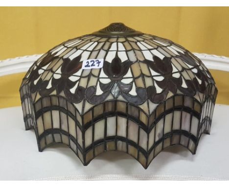 Tiffany style Ceiling Light Shade, red and beige ground, floral panels, 50cm w x 20cm h