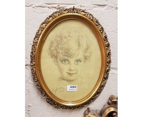  Italian Pastel - oval Portrait of young girl, signed ELEUTERIO PAGLIANO (1821 - 1903), 31cm x 22cm in a carved gilt wood fra