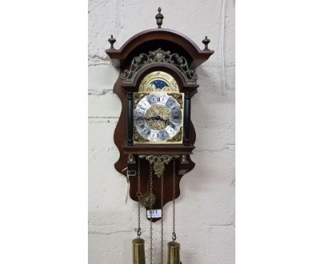  Dutch reproduction two train cuckoo-type wall clock, brass weights (working) 