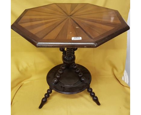 Octagonal shaped Table on bobbin turned supports, low sized, 58cm w x 58cm h