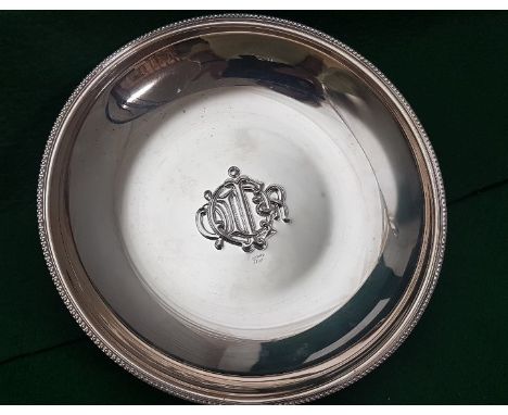 Christian Dior Silver Plate Presentation Plate, in original box, monogramed in centre, 23cm dia