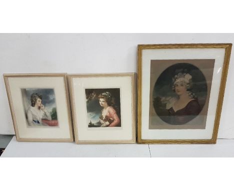  3 x Lithographs - portrait of Mrs Jordan after J. Hoppner RA by John Webb and pair of similar, signed Sydney E Wilson (all f
