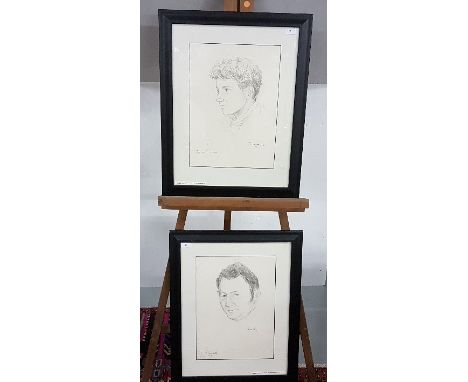  Two x Birgitte Hummel Framed Pencil Drawings - Boy from Inishman (1970), 25x20 (frame size) &amp; Sean O Congaille Inishmann