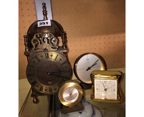 SMITHS CLOCK &amp; WATCH CO REPRODUCTION LANTERN CLOCK ALONG WITH SOME TRAVEL ALARM CLOCKS