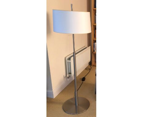 POLISHED STEEL TWIN LIGHT LAMP STANDARD AND SHADE 