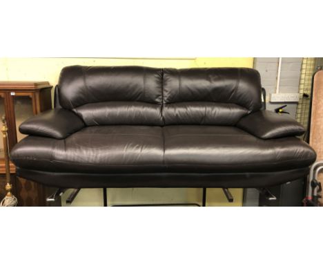 CONTEMPORARY BROWN LEATHER CHROME FOOTED SOFA