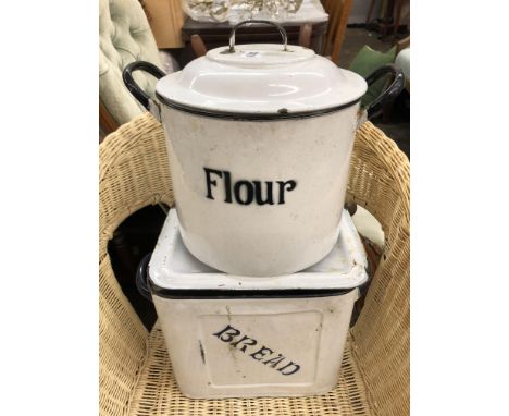 VINTAGE ENAMEL FLOUR AND BREAD BINS