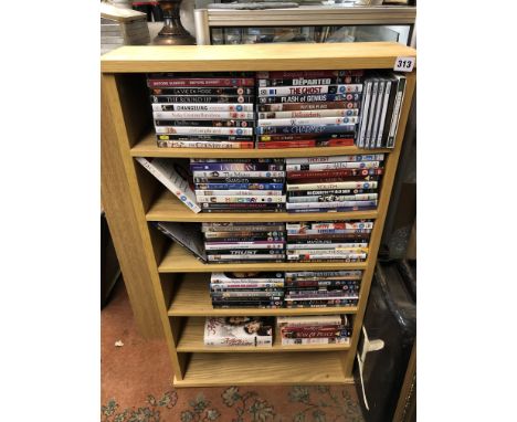 LIGHT OAK BOOKCASE OF DVDS 