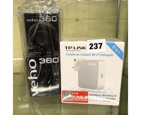 VEHO 360 PORTABLE SPEAKER AND A 5 IN 1 WIFI HOTSPOT LINK ROUTER 