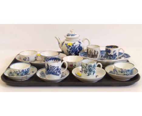 Collection of seventeen pieces of 18th century English porcelain from Liverpool, Worcester, Caughley and Coalport. Condition 