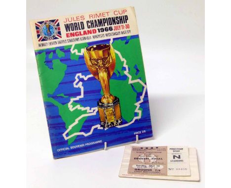 1966 World Cup souvenir programme and ground admittance ticket for Sheffield Wednesday ground Tuesday 19th July (7/6) in wind