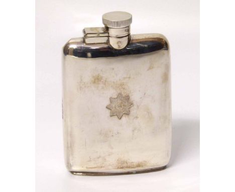 Silver Cheshire regiment hip flask. Condition report: see terms and conditions