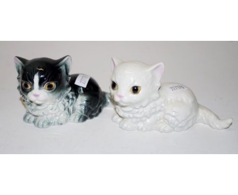 Two Goebel West German Persian kitten figurines one black &amp; white, the other white, width 11cm approx
