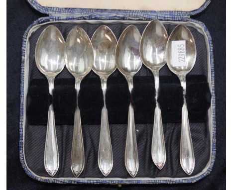 Cased set of six sterling silver teaspoons hallmarked Sheffield 1944, maker: R F Mosley &amp; Co (Robert Fead Mosley), approx