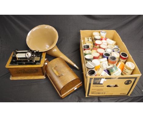 Antique Edison Standard phonograph in working order, with 3 spare reproducers and assorted phonograph rolls