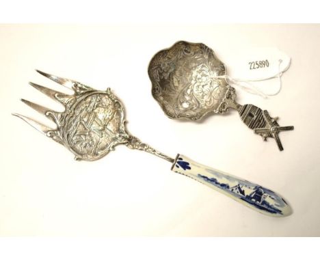 Dutch novelty silver pierced spoon with English import marks, marked 925, 38 grams approx (spoon),  together with Dutch silve