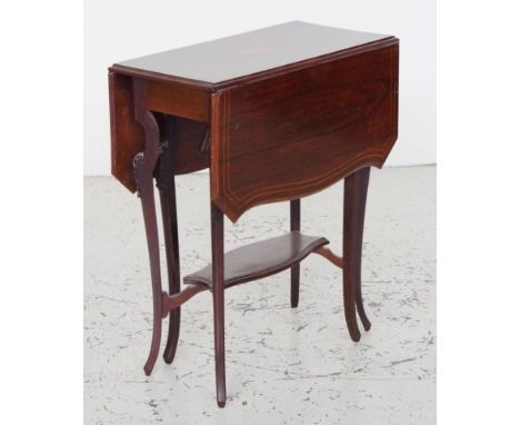 Late Victorian inlaid rosewood occasional table with drop leaf sides supported by gate legs, 85.5cm wide (open), 31cm wide (c