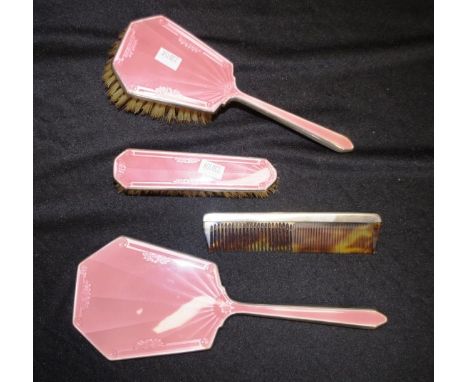 Sterling silver &amp; enamel dressing table set hallmarked Birmingham 1937, maker: Daniel Manufacturing Company comprising a 