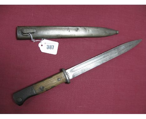A Late XIX Century German Mauser Bayonet with 10" Blade, stamped with number and possibly makers mark (not legible) plain woo