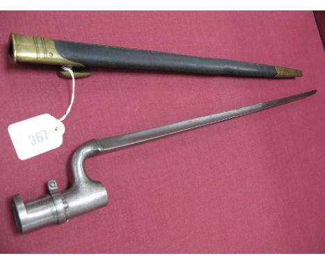 Mid XIX Century Enfield Socket Bayonet, for the 3 Band Enfield Rifle (1853). The blade stamped "Deakin", in its black leather
