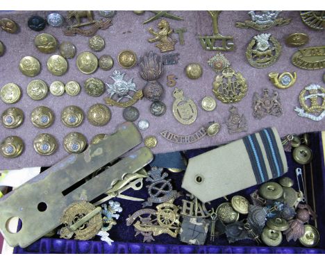 A Collection of Over One Hundred Military Buttons and Cap Badges, etc; mostly from WWII including. Y &amp; L Sheffield, Welsh