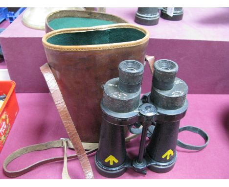 Mid XX Century Barr &amp; Stroud Binoculars, with WD arrow marks, contained in brown leather case, possibly Royal Naval.