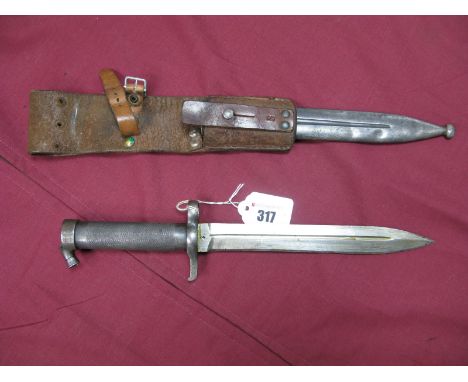 Late XIX Century Swedish 1896 Bayonet for the Mauser Rifle, with 8 1/4" blade, stamped with crown and makers mark, in its all