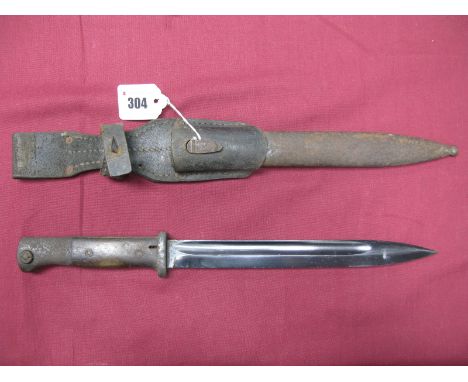 An Early XX Century German K98 Mauser Bayonet, blued blade in its steel scabbard complete with leather frog.