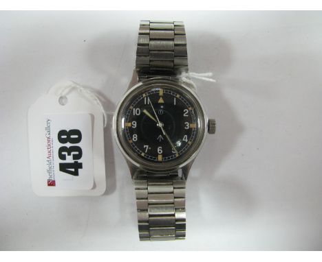 A Post WWII Royal Air Force Stainless Steel Wristwatch, maker unknown, white arabic numerals and baton minute markers, lumino