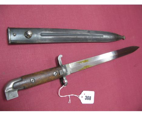 Late XIX Century Swiss Bayonet, model of 1895, 13" blade stamped "EJAB", in its steel scabbard, very good condition.