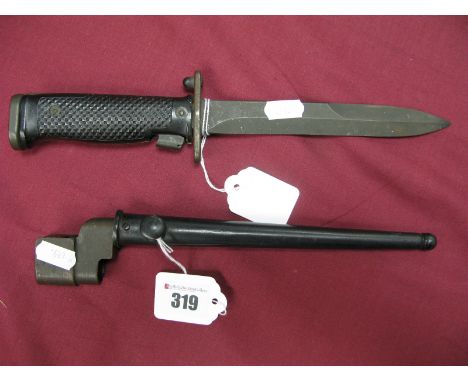 A Mid XX Century American Knife Bayonet No 5, no scabbard, WWII British "Pig Sticker" bayonet in its black metal scabbard.