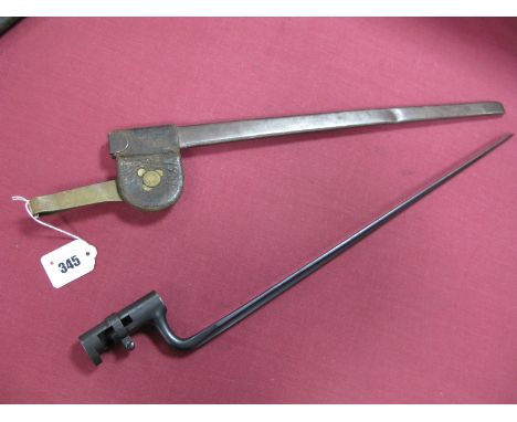 A Late XIX Century U.S Socket Bayonet Post Civil War, 18" triangular blade marked "U.S" in its steel scabbard with leather fr