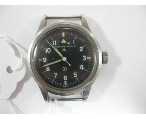 International Watch Co WWII Era British Military Issue Stainless Steel Wristwatch, white arabic numerals and baton minute mar