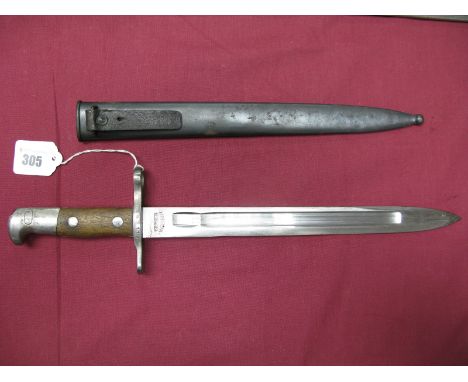 Late XIX Century Swiss Schmidt - Rubin Bayonet Pattern of 1889, with 11 1/2" blade, with makers name "Waffenfabrick, Neuhause