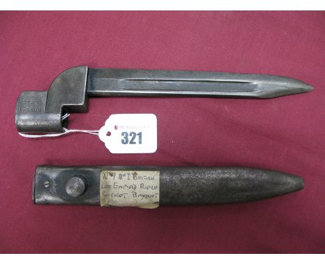 A Post WWII British No. 9 Socket Bayonet, Mark 1, in its steel scabbard, average condition.
