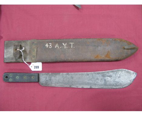 A WWII British Machete, made by J.J.B, 1945, with W.D arrow, in its correct leather scabbard, blade with rust pitting, averag