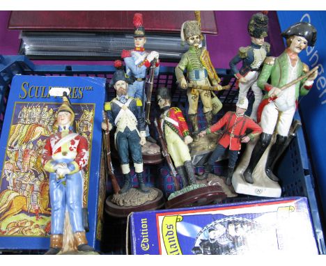 Ten Military Model Display Figures, of composite, ceramic and plastic material, the tallest 23cm, including boxed Argyle and 