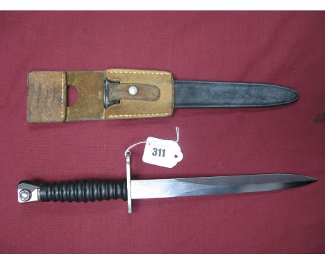 Mid XX Century Swiss 1957 SIG Bayonet In Its Correct Plastic Scabbard, complete with leather frog, excellent condition. 