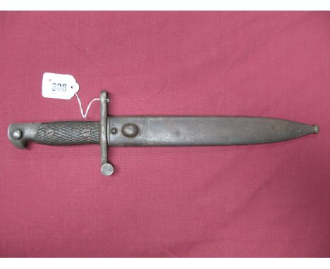 Early XX Century Spanish "Bolo" Bayonet, unusual shaped blade with "Toledo" and Royal Crown engraved on it, wooden crosshatch