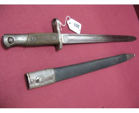 A Late XIX Century Spanish Mauser Bayonet, model of 1893, 16¾" blade marked "51169", wooden grips, in its correct black leath