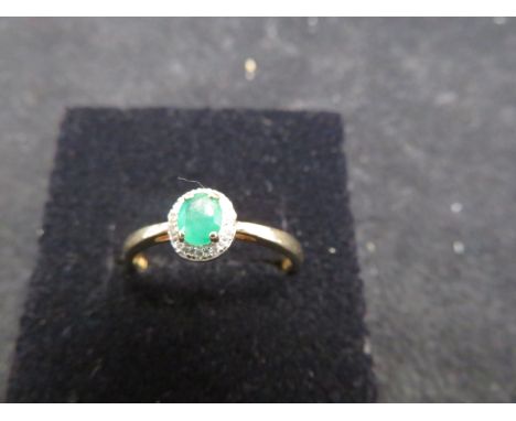 9ct Gold ring set with emerald &amp; diamond