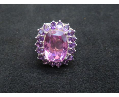Silver dress ring set with large amethyst