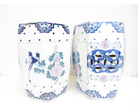 2x Ceramic oriental style seats Height 37 cm 