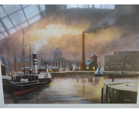 Bernard McMullen limited edition print with double blind stamp &amp; signed in pencil 'Pump house Albert dock liverpool'