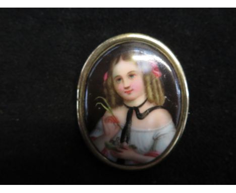 Hand painted miniature on ceramic oval tablet 
