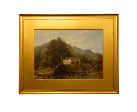 Paul Falconer Poole (1807–1879)"Royal Oak Rosthwaite, from above Hazel Bank bridge", a rustic idyl depicting 19th Century lif