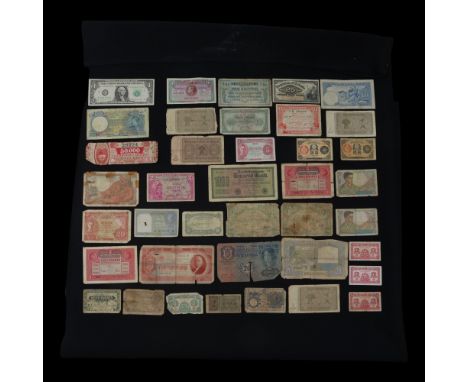 A group of world banknotes together with a 1920s Buenos Aires lottery ticket, first half 20th Century